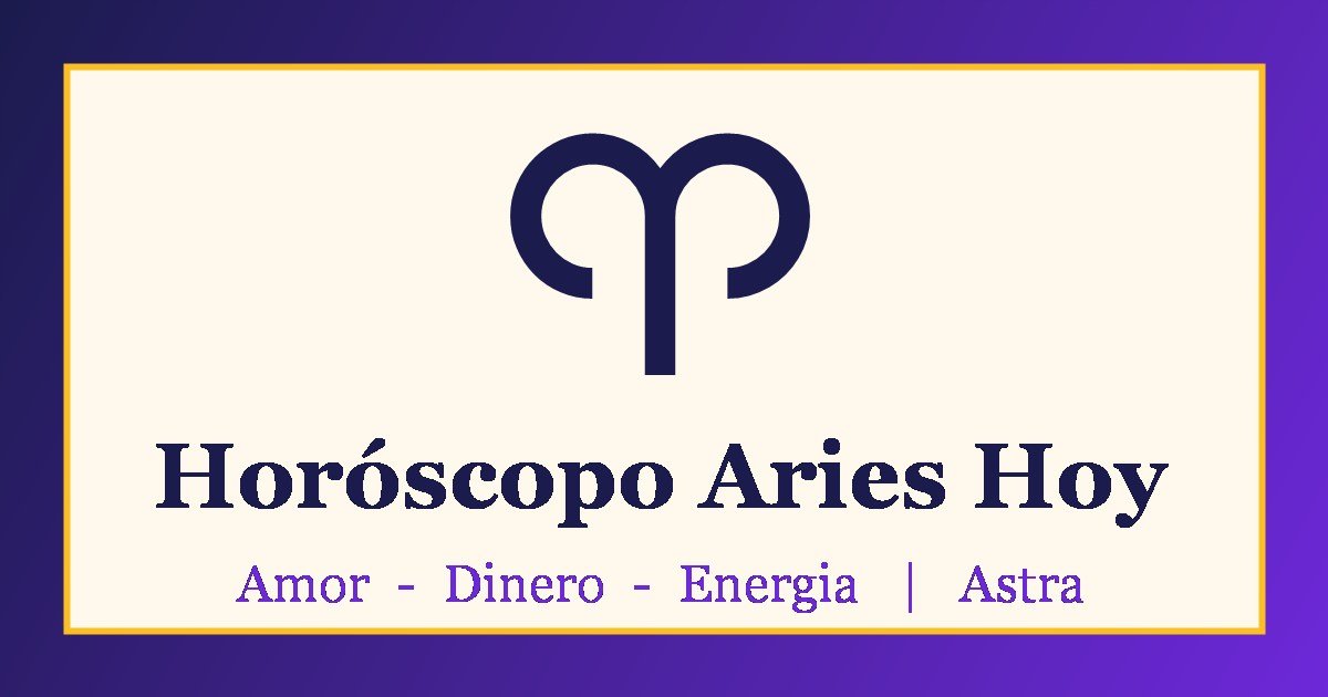 Horóscopo Aries hoy: símbolo de Aries sobre fondo morado y crema