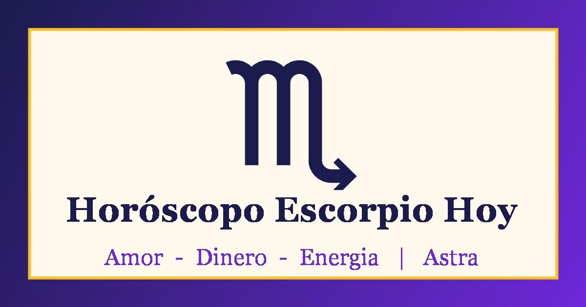 Horóscopo Escorpio hoy: símbolo de Escorpio sobre fondo morado y crema