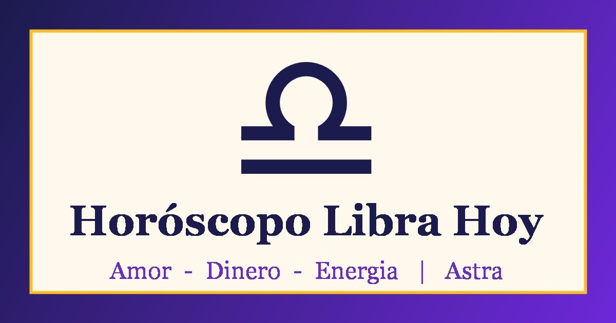 Horóscopo Libra hoy: símbolo de Libra sobre fondo morado y crema