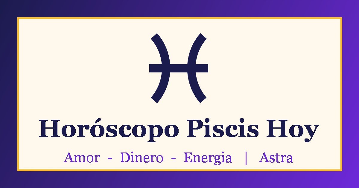 Horóscopo Piscis hoy: símbolo de Piscis sobre fondo morado y crema