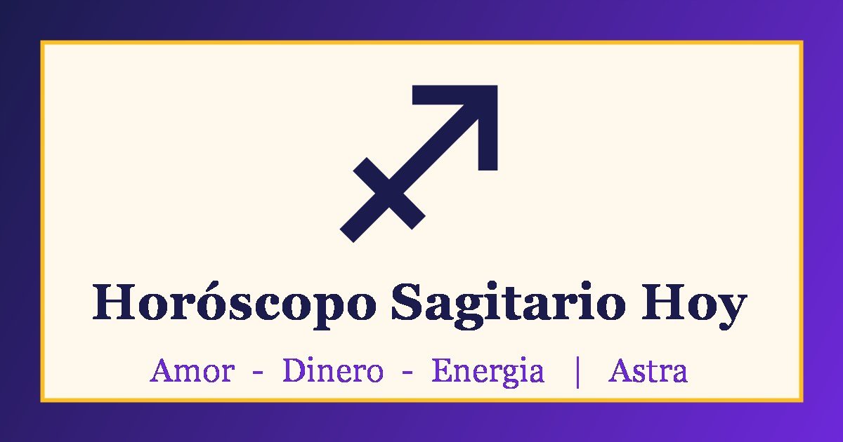 Horóscopo Sagitario hoy: símbolo de Sagitario sobre fondo morado y crema