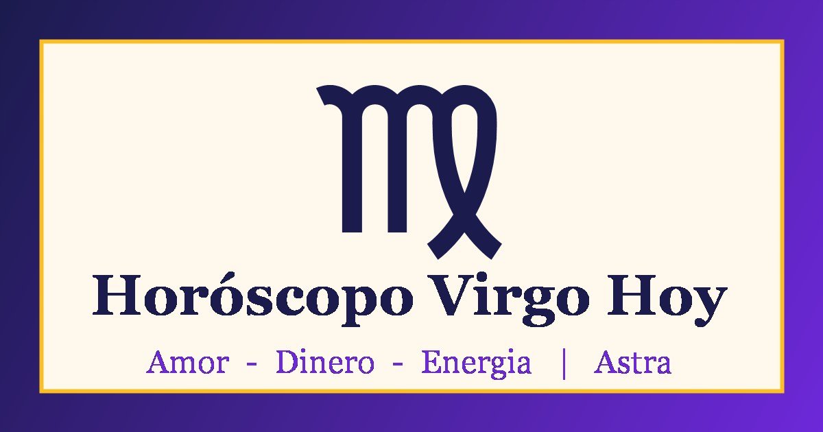 Horóscopo Virgo hoy: símbolo de Virgo sobre fondo morado y crema